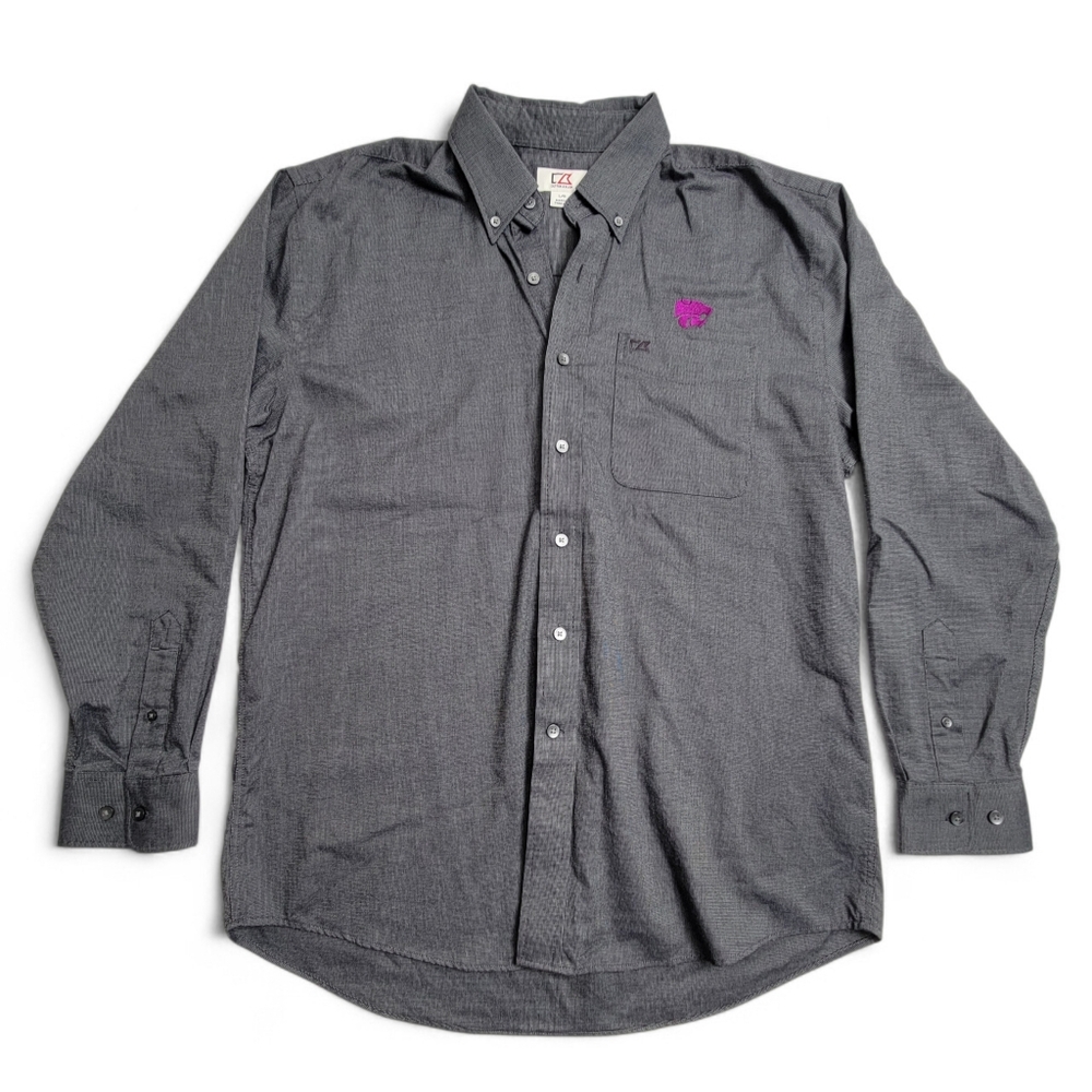 Cutter & Buck Kansas State Wildcats Shirt Men's Large Gray Prpl Check Embroidery